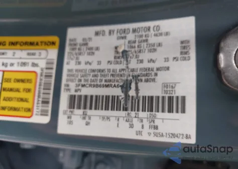 2021 Ford Bronco Sport Big Bend z USA, uszkodzony, nr VIN 3FMCR9B69MRA63172